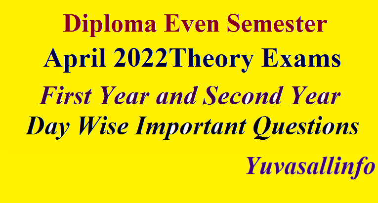 Diploma Exam April 2022 First Year and Second Year Day Wise Important Questions | Yuvasallinfo