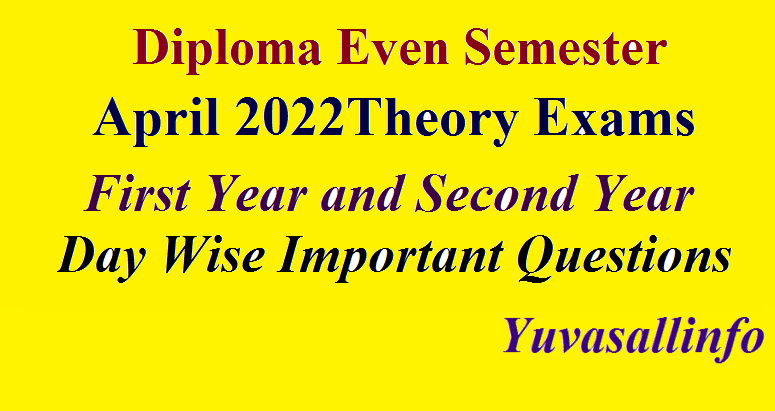 Diploma Exam April 2022 First Year and Second Year Day Wise Important Questions